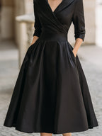 Petronila™ Vestido Midi de Satín Vintage con Escote Drapeado