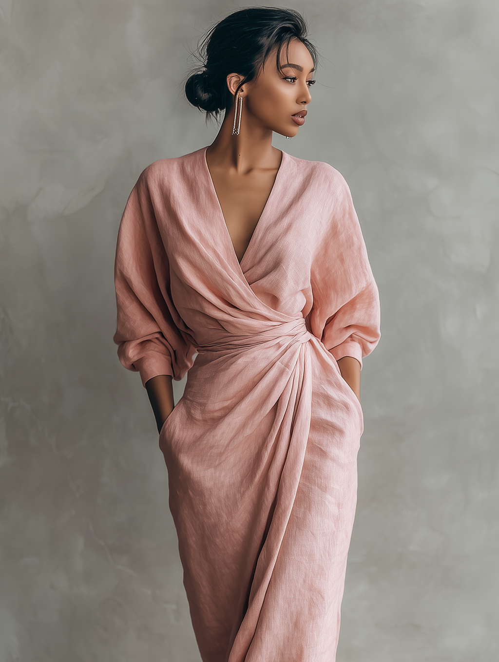 Querubina | Vestido Maxi Minimalista Rosa de Lino