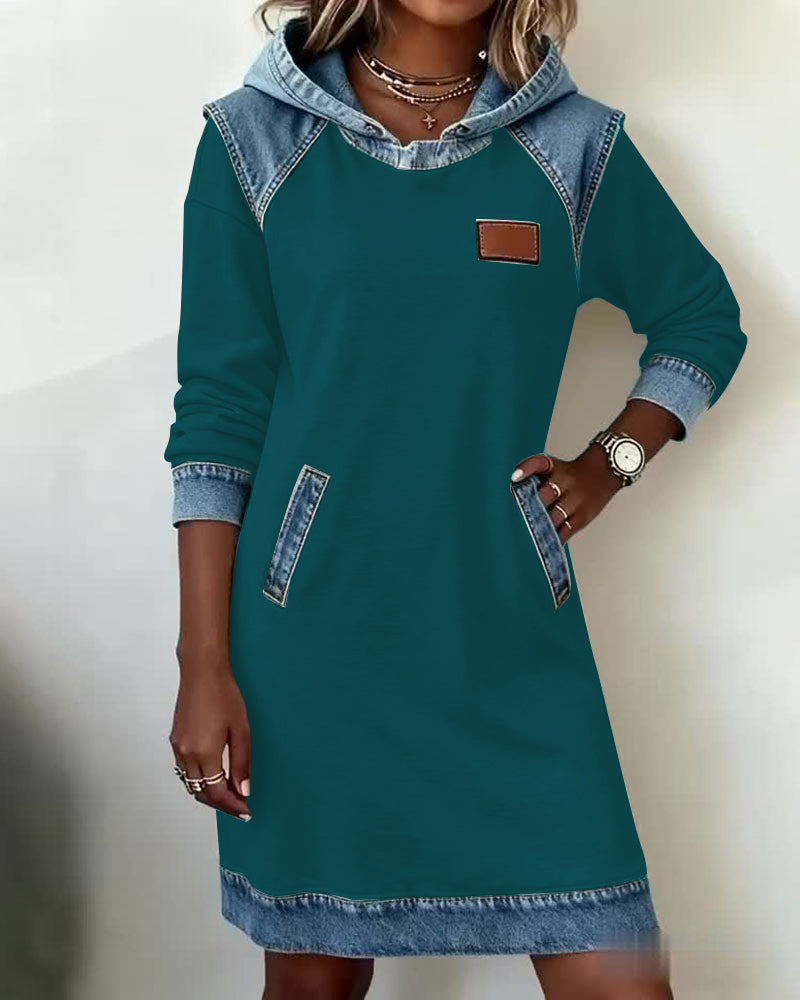 Silvia™ Vestido Sudadera con Capucha y Paneles en Contraste