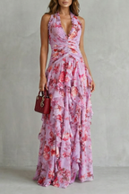 Jesusa | Vestido Largo Romántico con Cascada de Rosas y Cuello Halter