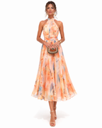 Ladislaa | Vestido con Cuello Halter y Estampado Acuarela