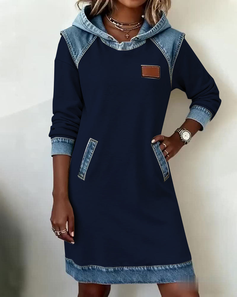 Silvia™ Vestido Sudadera con Capucha y Paneles en Contraste