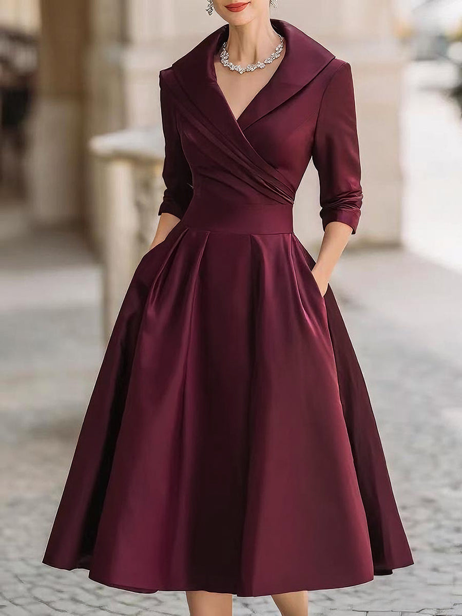 Petronila™ Vestido Midi de Satín Vintage con Escote Drapeado