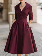 Petronila™ Vestido Midi de Satín Vintage con Escote Drapeado