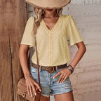 Anel™ Blusa de Manga Corta para Mujer con Cuello en V