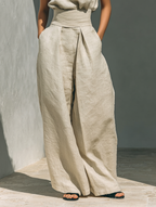 Conjunto Otilia de Blusa sin Mangas y Pantalón de Pierna Ancha en Algodón y Lino