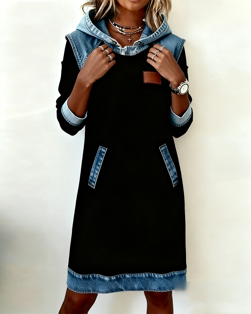 Silvia™ Vestido Sudadera con Capucha y Paneles en Contraste