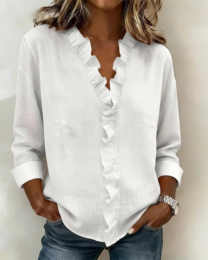 Eulalia™ Blusa Elegante con Cuello en V y Volantes Delicados