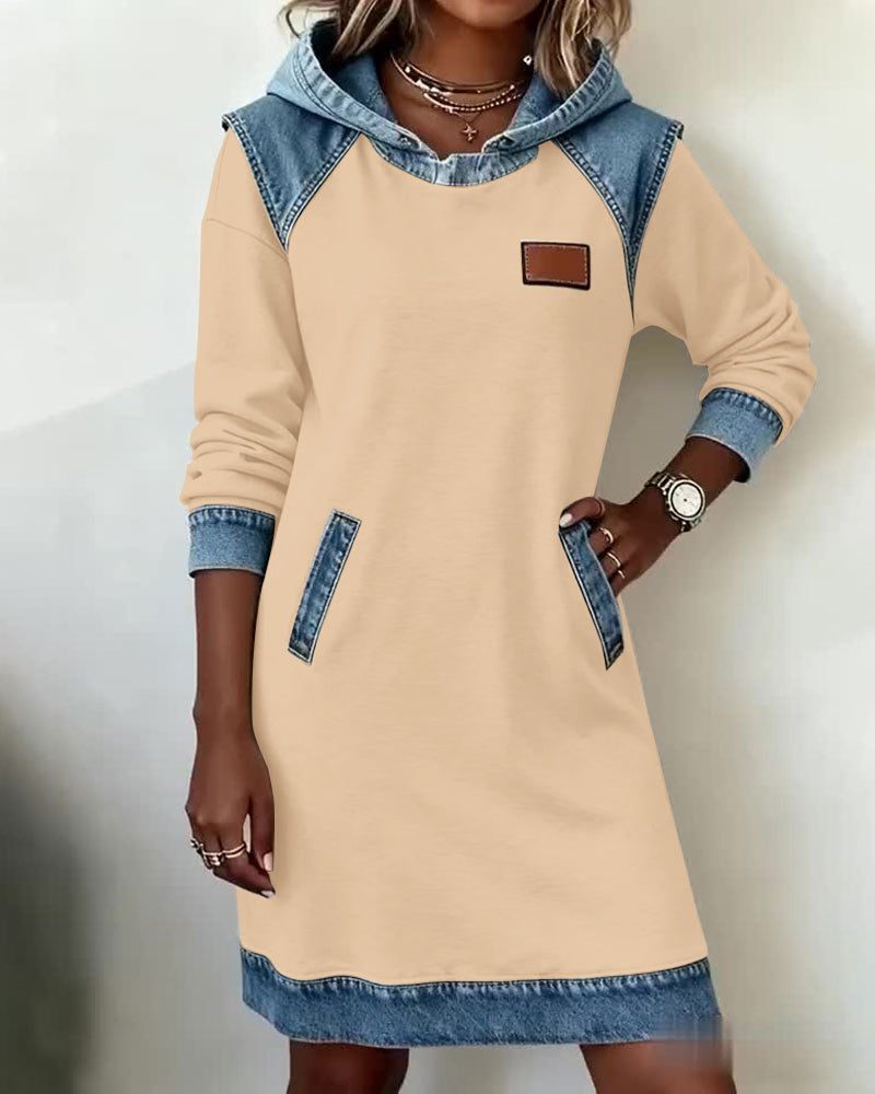 Silvia™ Vestido Sudadera con Capucha y Paneles en Contraste