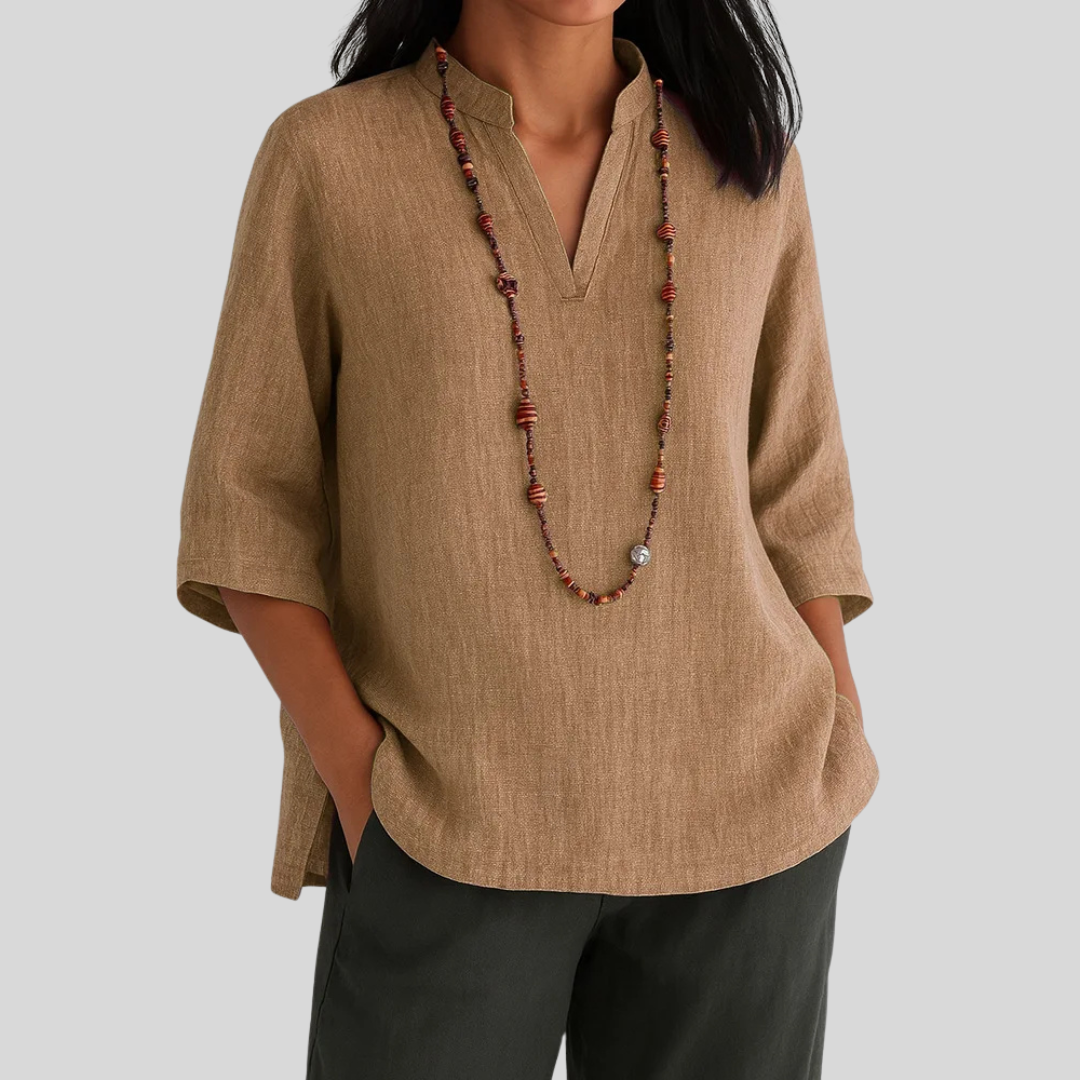 Tepoztlán™ Blusa de Lino para Mujer con Cuello en V Relajado