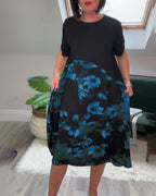 Blanca™ Vestido Patchwork con Flores y Cuello Redondo