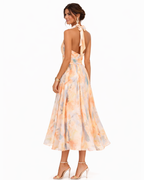 Ladislaa | Vestido con Cuello Halter y Estampado Acuarela