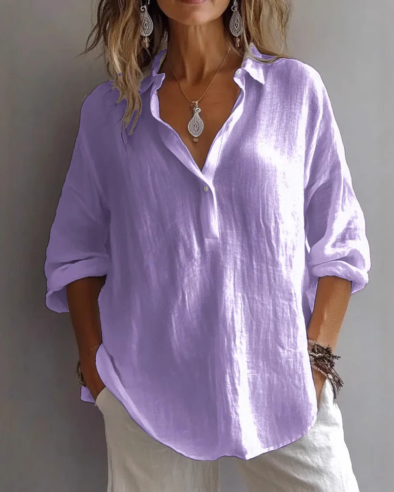 Blusa Suelta con Cuello en V y Mangas Ajustables