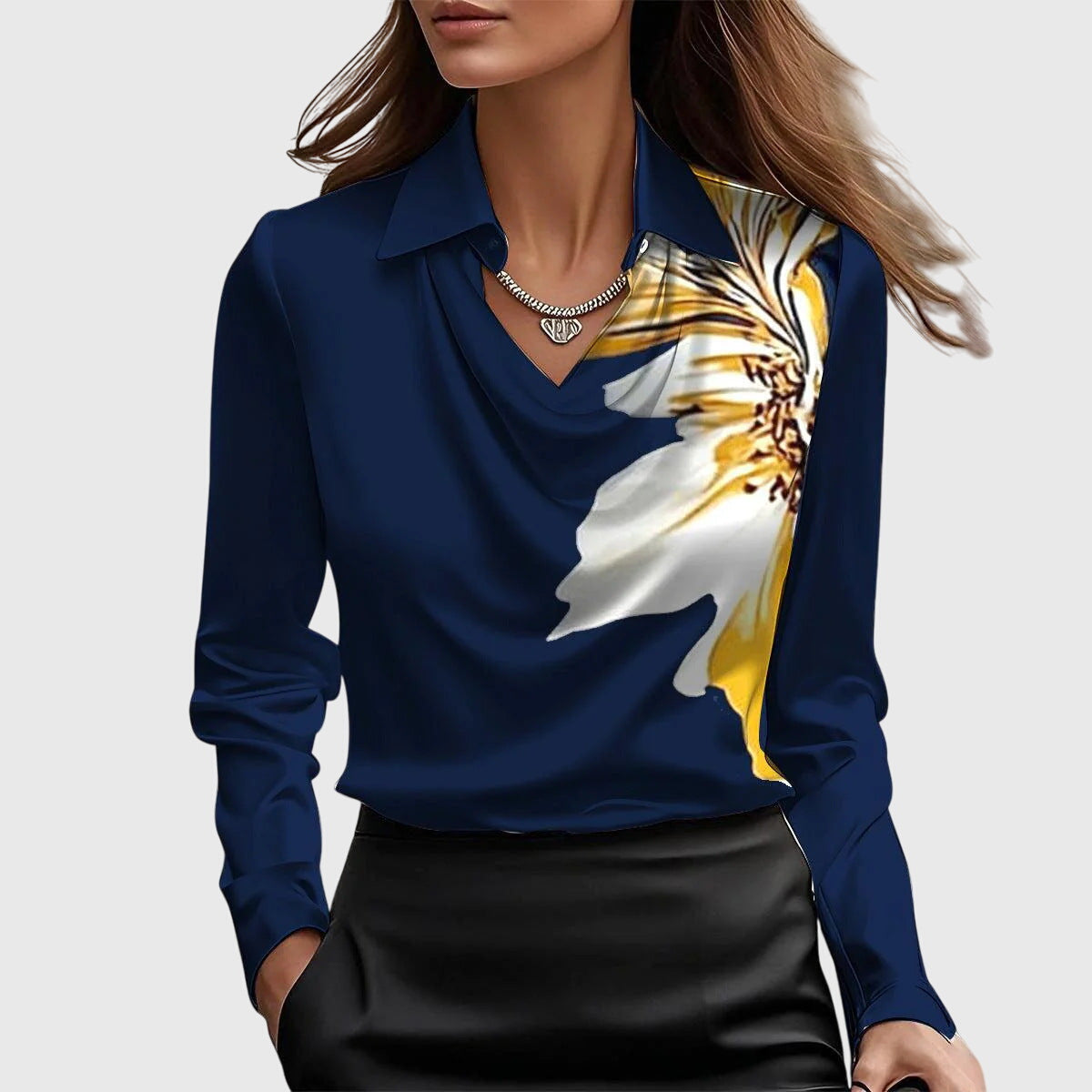 Vianey™ Blusa Satinada Elegante con Cuello Fruncido