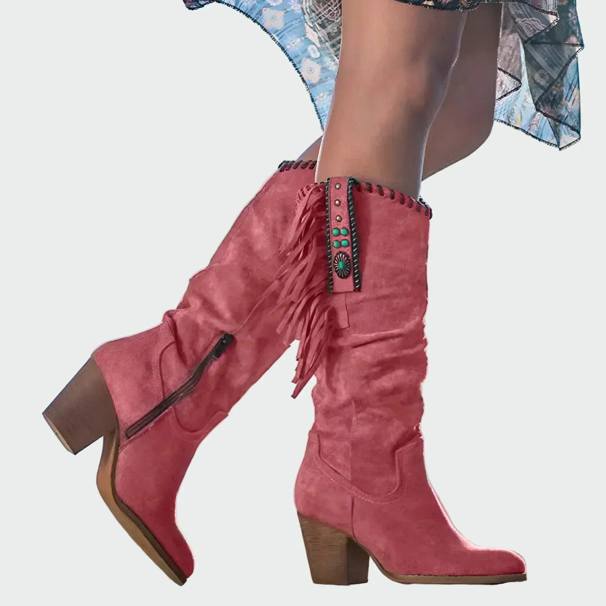 Marbella™ Botas Vaqueras Boho para Mujer con Flecos y Tacón Medio