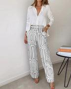 Puebla™ Conjunto Elegante de Pantalón con Blusa y Cinturón