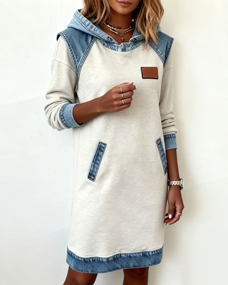 Silvia™ Vestido Sudadera con Capucha y Paneles en Contraste