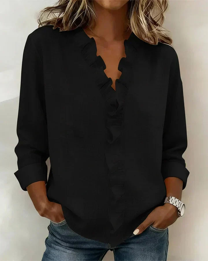 Eulalia™ Blusa Elegante con Cuello en V y Volantes Delicados