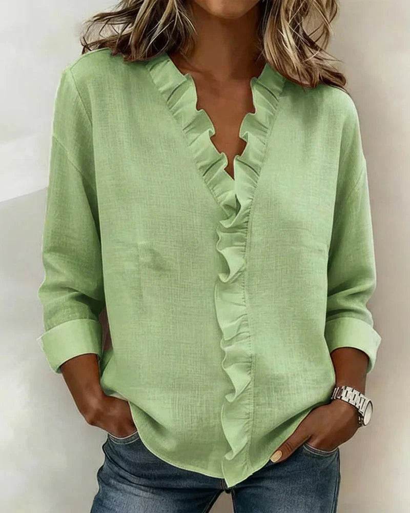 Eulalia™ Blusa Elegante con Cuello en V y Volantes Delicados