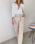 Puebla™ Conjunto Elegante de Pantalón con Blusa y Cinturón