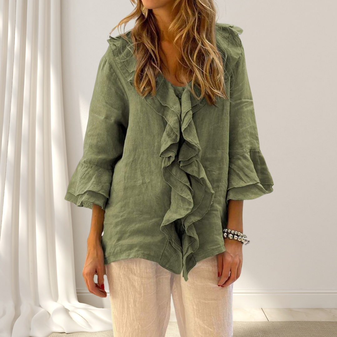 Estefanía™ Blusa Elegante de Lino y Algodón con Volantes