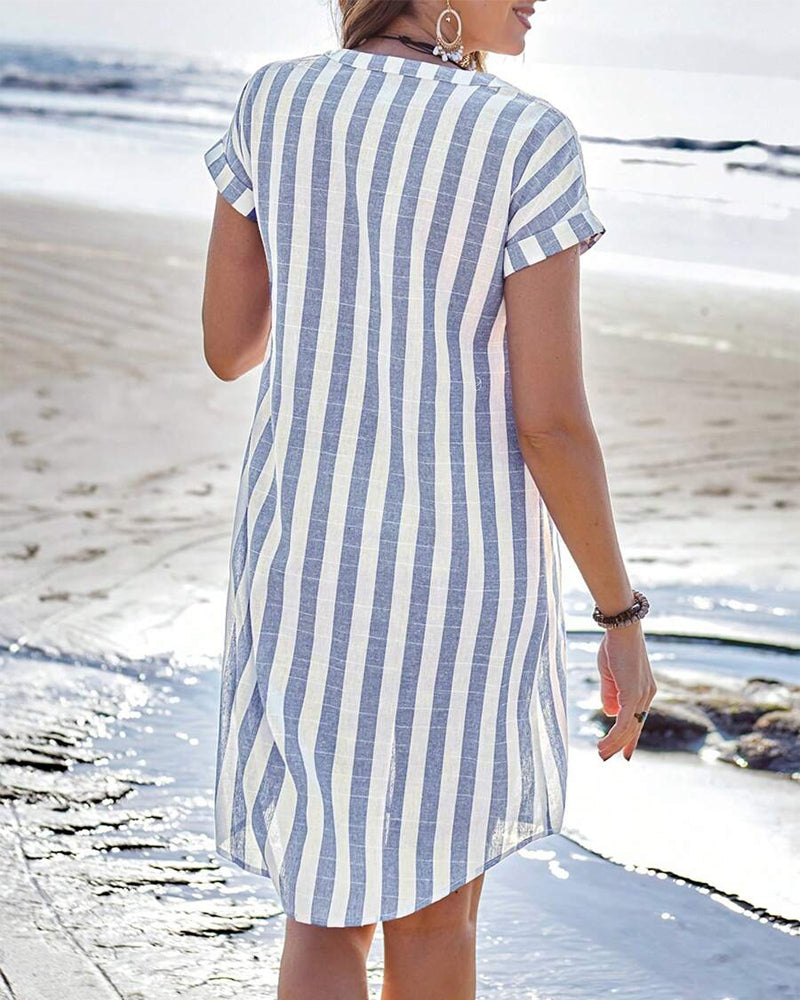 Pátzcuaro™ Vestido Camisero Rayado Elegante en Algodón y Lino
