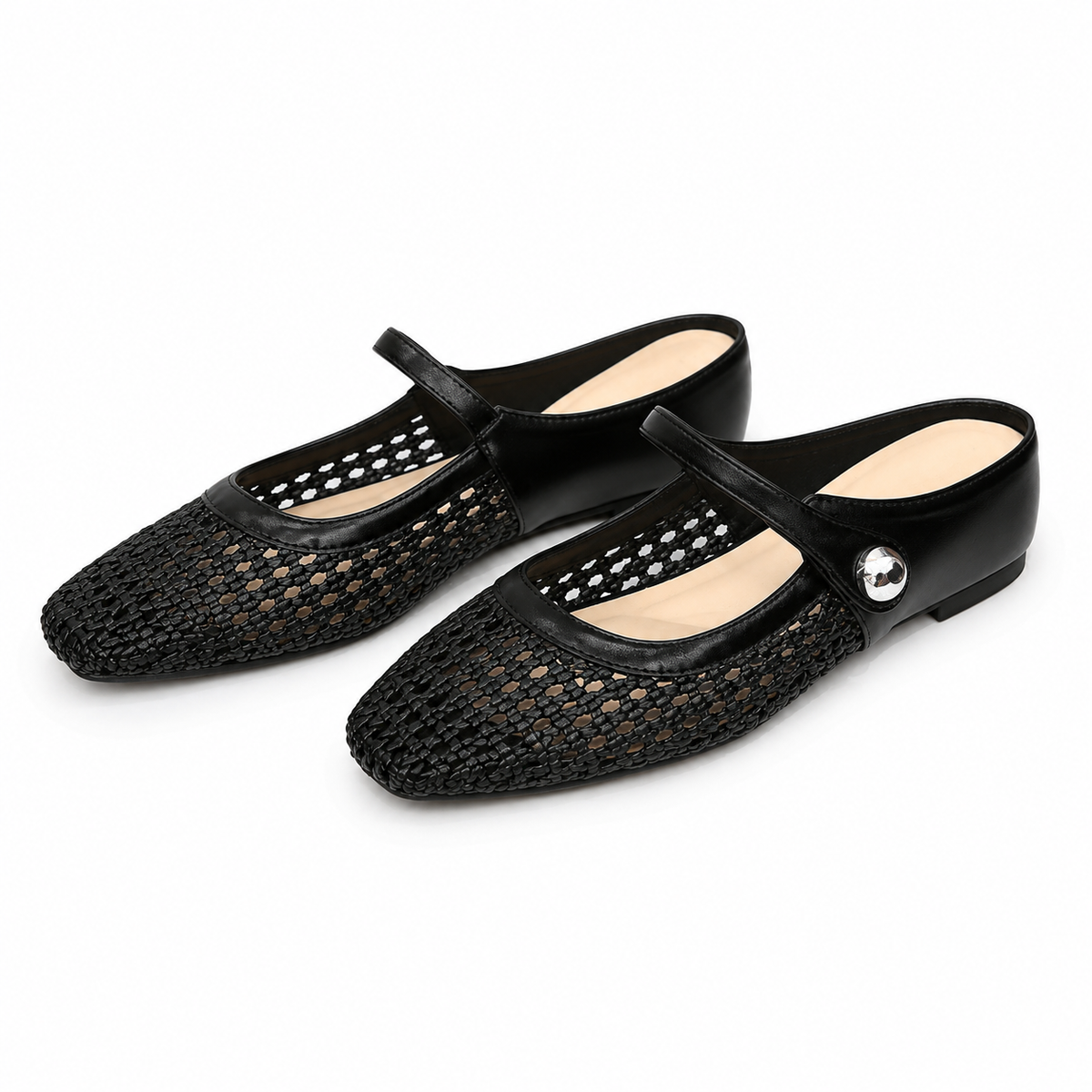 LUMIRA™ ┃ Zuecos de Tela Trenzada con Punta Cuadrada