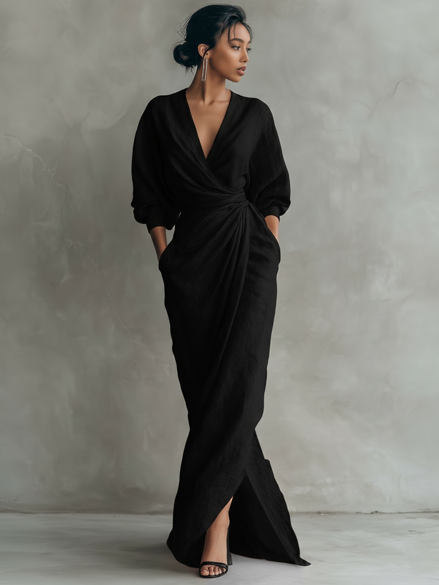 Querubina | Vestido Maxi Minimalista Rosa de Lino