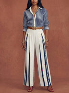 Ursula™ Conjunto Rayado para Mujer con Camisa y Pantalón Ancho