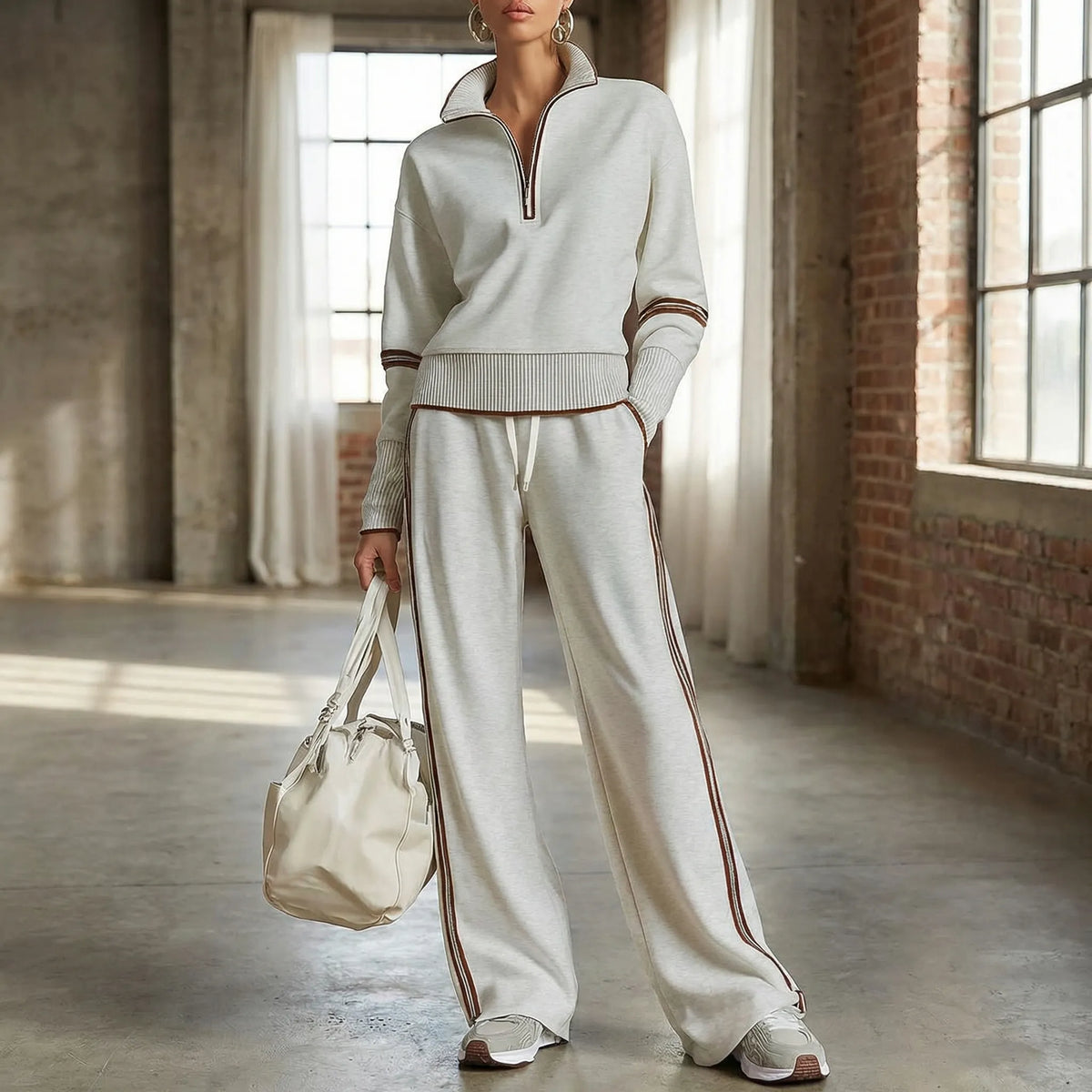 Belisa™ Conjunto Deportivo de Dos Piezas para Mujer con Sudadera Medio Cierre