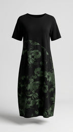 Blanca™ Vestido Patchwork con Flores y Cuello Redondo