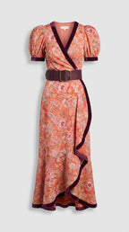 Ensenada™ Vestido Maxi Rosa Elegante con Manga Corta