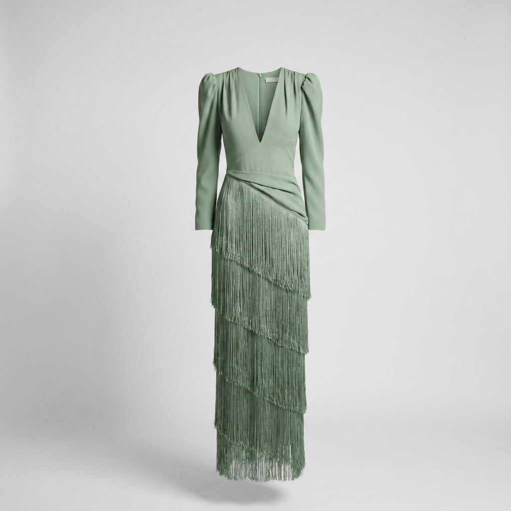 Remedios™ Vestido Midi Elegante con Mangas de Flecos