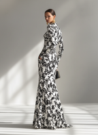 Eduviges™ Vestido Maxi Floral Elegante, Cuello Alto, Manga Larga