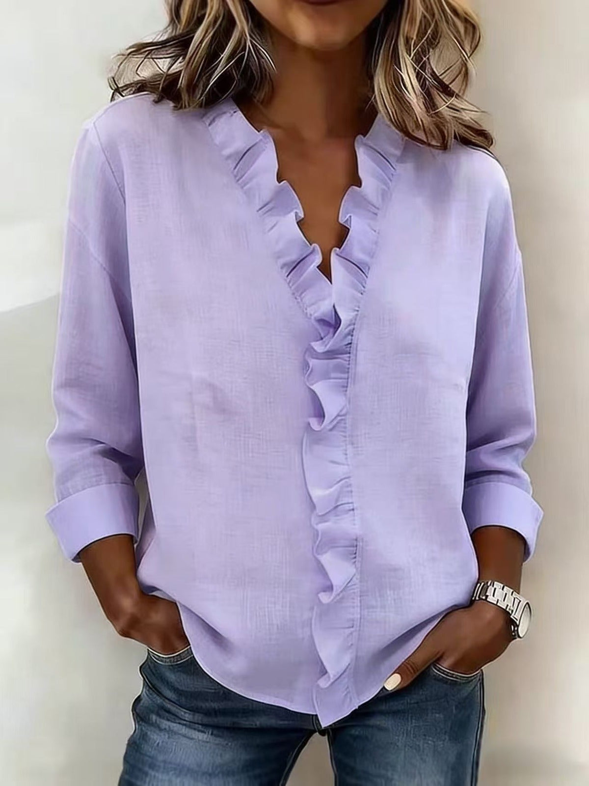 Eulalia™ Blusa Elegante con Cuello en V y Volantes Delicados
