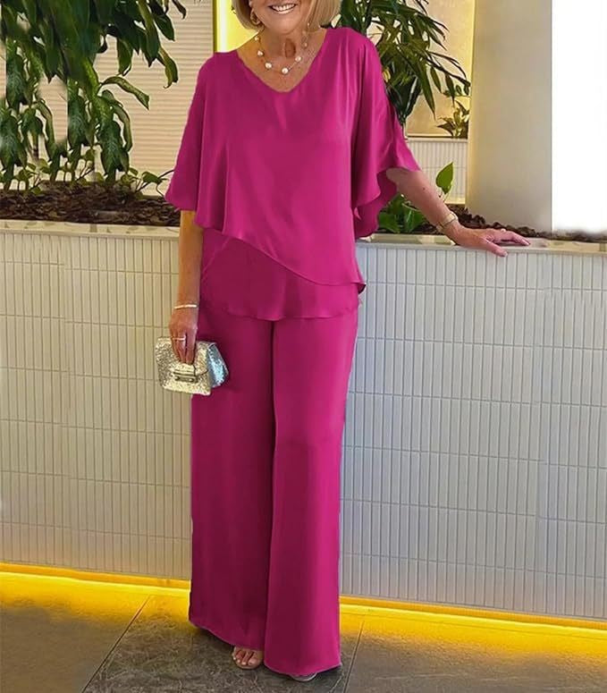 Conjunto Deyanira de Pantalón de Pierna Ancha y Top Asimétrico
