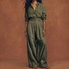 Conjunto Palmira para Mujer en Algodón y Lino, Camisa y Pantalón Ancho