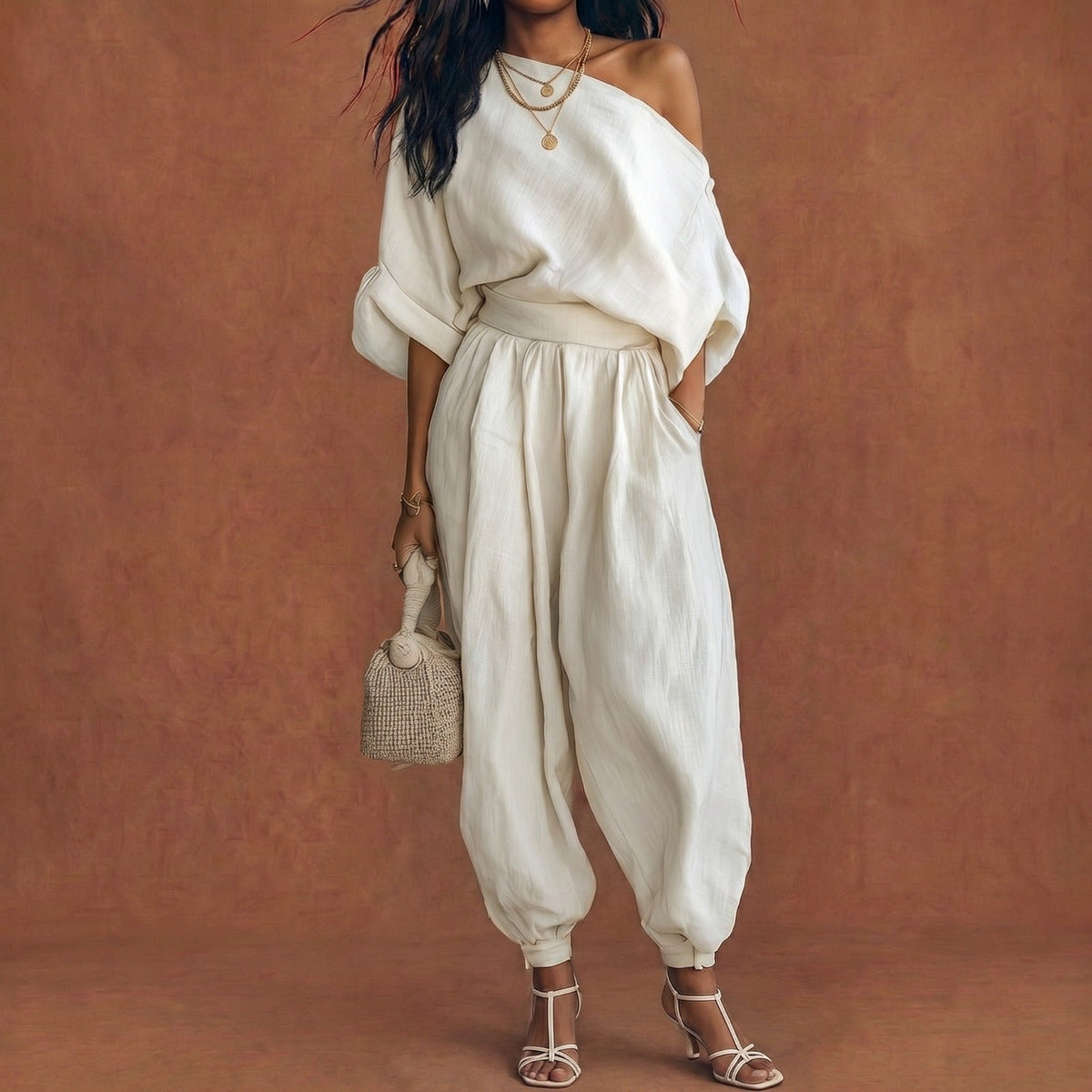Conjunto Esperanza Off-Shoulder de 2 Piezas, Estilo Casual Chic