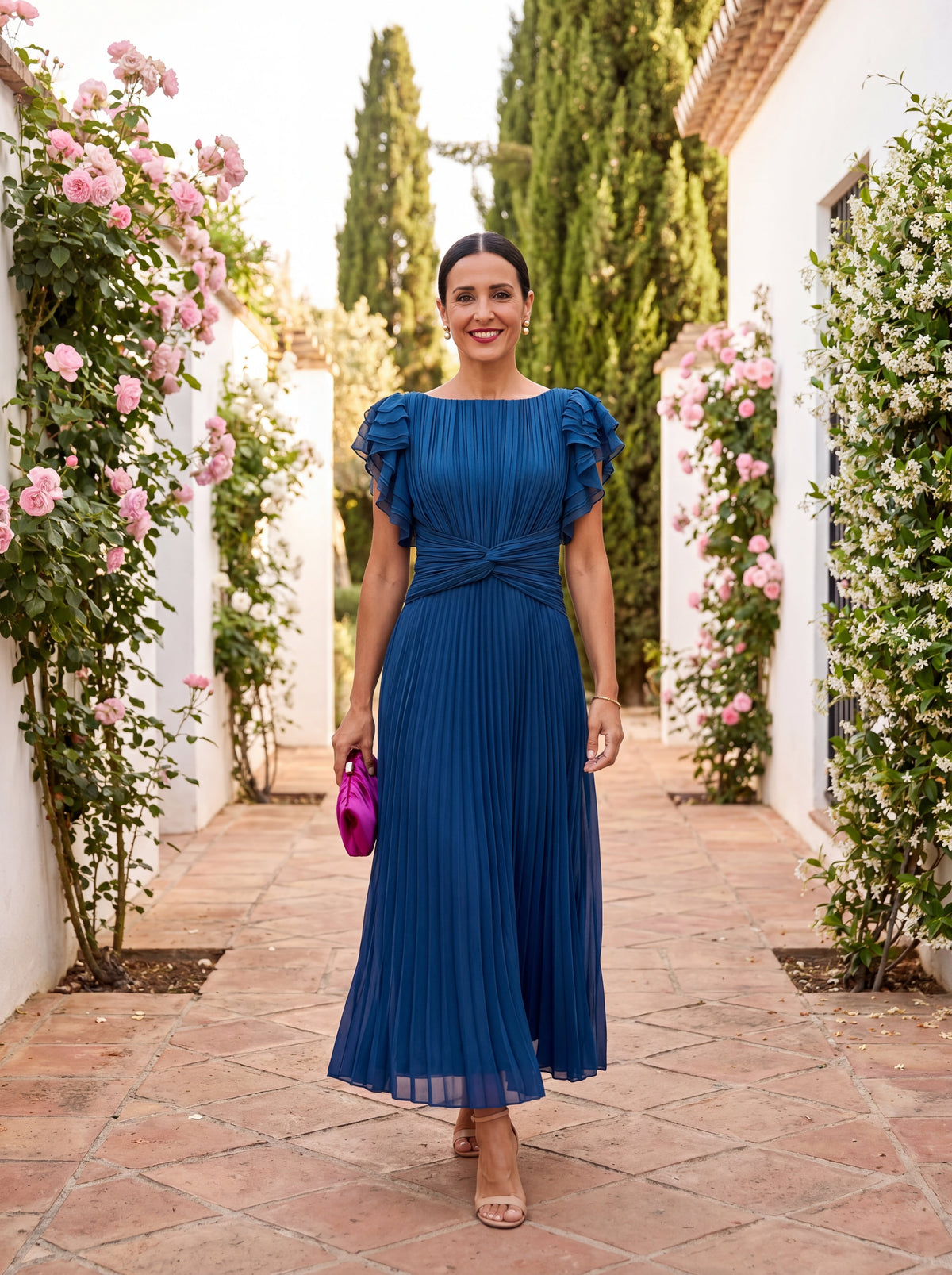 Feliza | Vestido Largo Plisado con Cintura Anudada