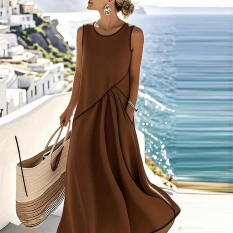 Midi Beach Dress Women's V-Neck Bohemian Style