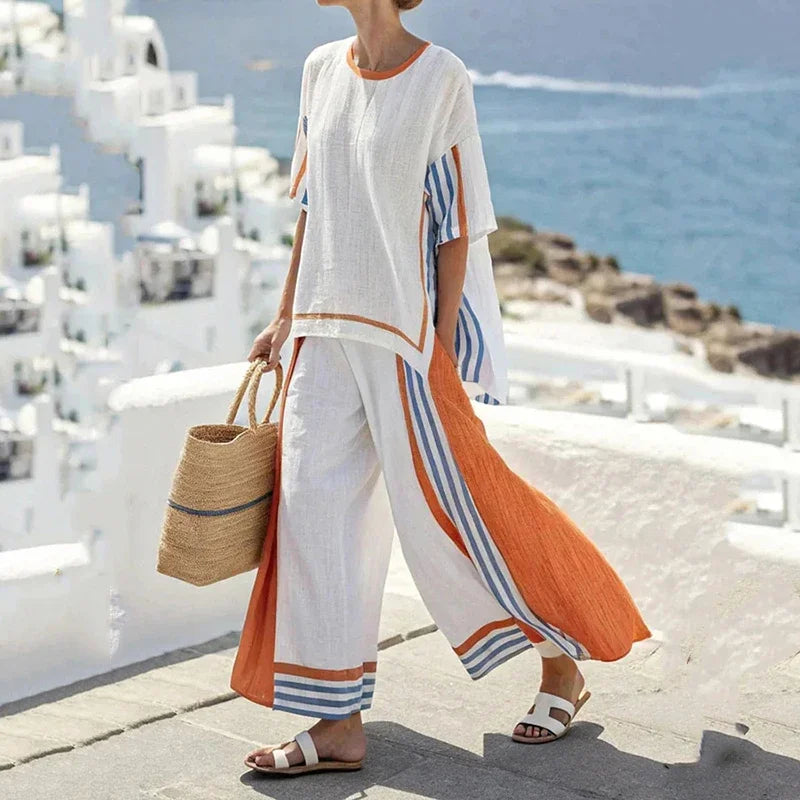 Style8 Color Women's Casual Striped Set with Top and Pants