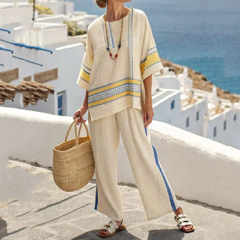 Style4 Color Women's Casual Striped Set with Top and Pants