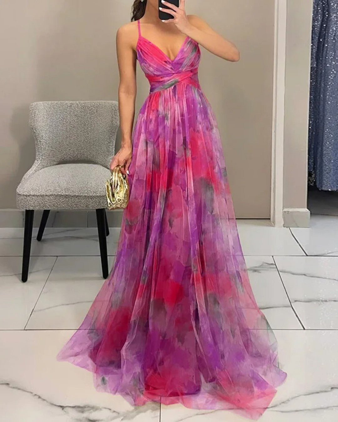 Coatzacoalcos™ Vestido Largo Floral de Chifón – Corte Favorecedor