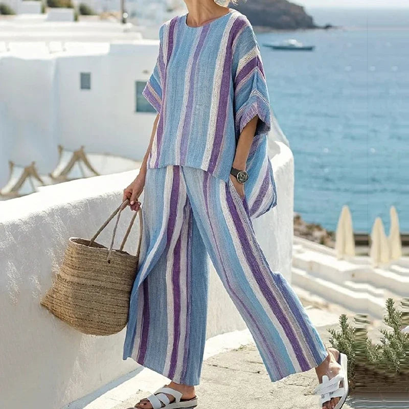 Style5 Color Women's Casual Striped Set with Top and Pants