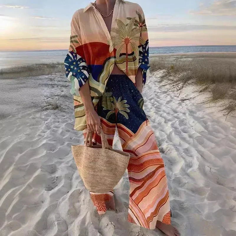 Women's Loose Two-Piece Set with Shirt and Pants