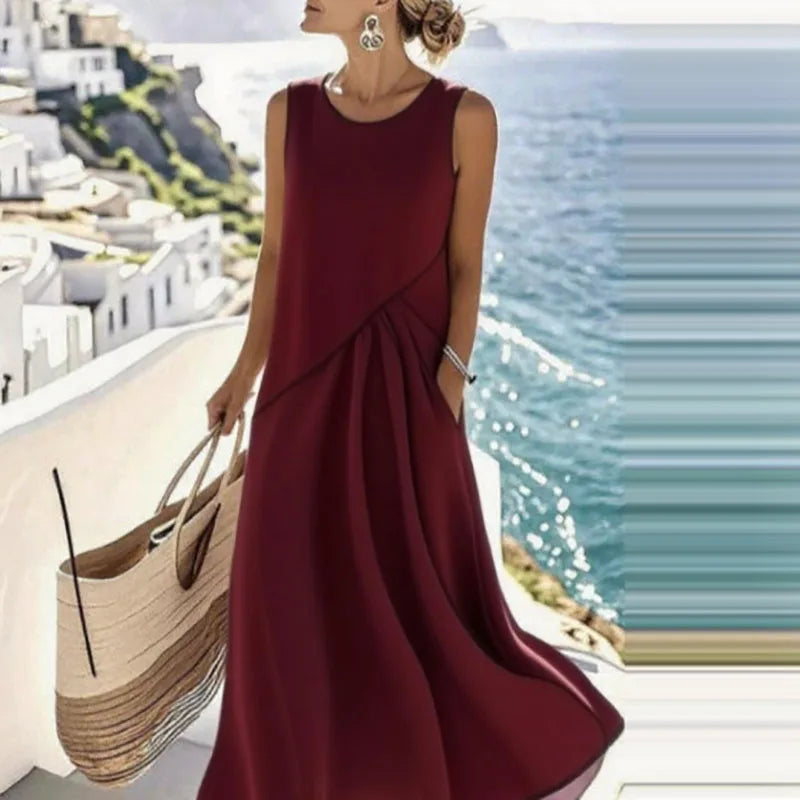 Midi Beach Dress Women's V-Neck Bohemian Style