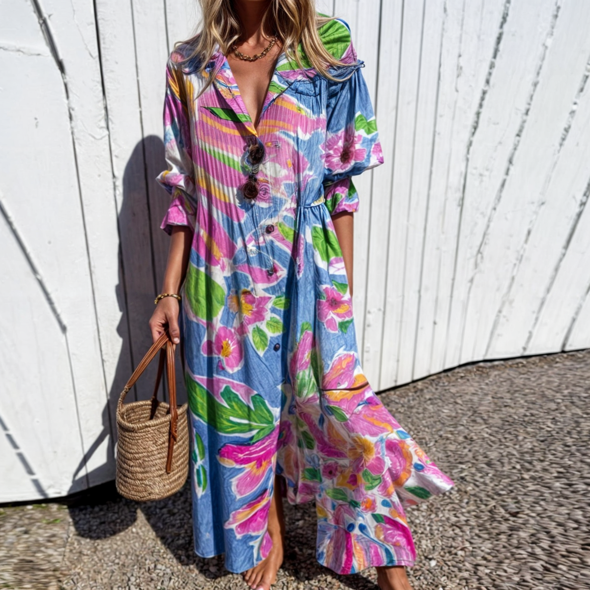 Mérida™ Vestido Boho de Primavera/Verano en Algodón y Viscosa