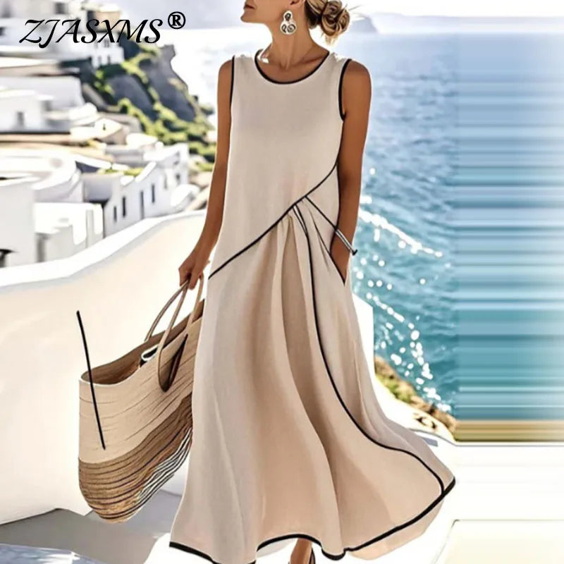 Midi Beach Dress Women's V-Neck Bohemian Style