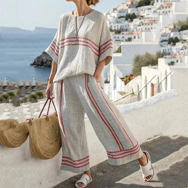 Style6 Color Women's Casual Striped Set with Top and Pants