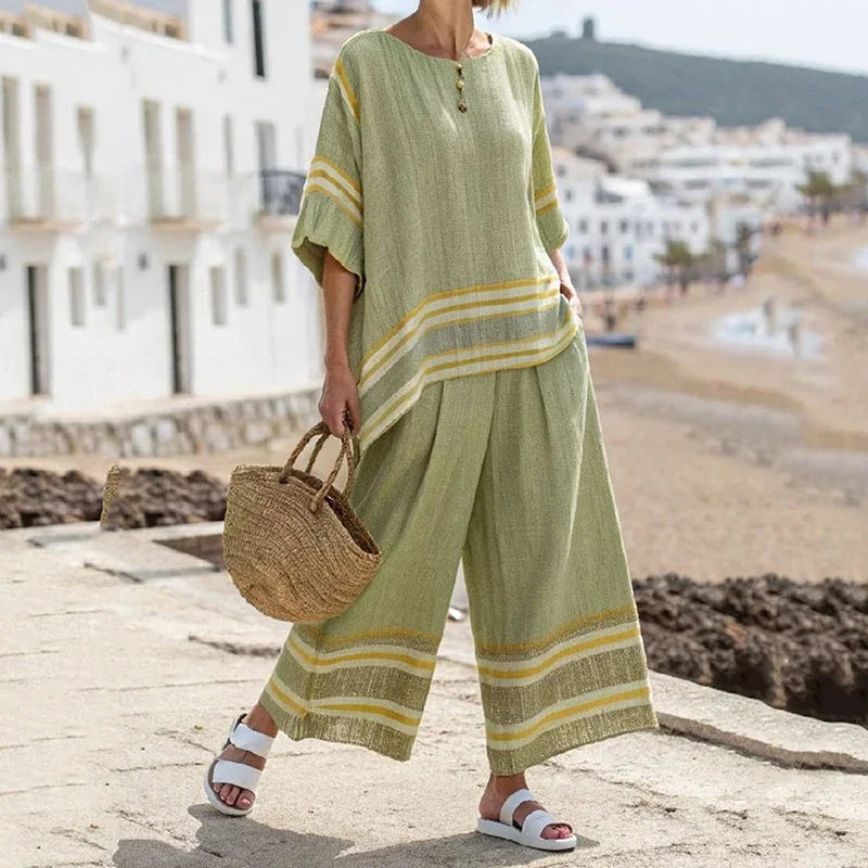 Style3 Color Women's Casual Striped Set with Top and Pants